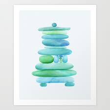 Sea Glass Cairn Watercolor Teal And