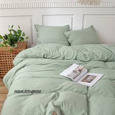 Sage Green Color Cotton Duvet Cover Set