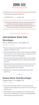 backend developer resume exle with