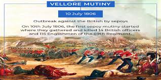 Open Naukri on X: "On 10th July 1806, the first sepoy mutiny started where  they gathered and killed 14 British officers and 115 Englishmen of the 69th  Regiment. #July10 #DayInTheHistory #10thJulyInHistory #VelloreMutiny #