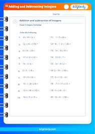 And Subtracting Integers Worksheets