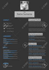 Professional Atypical Resume Cv On Dark Background Vector Eps