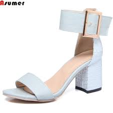 Us 26 0 48 Off Asumer Pink White Light Blue Fashion Summer Ladies Shoes Buckle Square Heel Casual Prom Shoes Elegant High Heels Women Sandals In