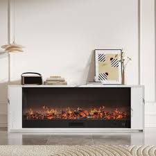 Tv Console Fireplace On
