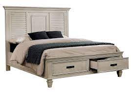 Franco Antique White Wood Queen Storage Bed