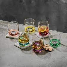 Joyjolt Hue Colored Double Old Fashion Whiskey Glass Tumbler 10 Oz Set Of 6