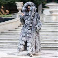 Luxury Women Real Silver Fox Fur Coat