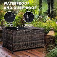 Amagenix 120 Gal Xl Outdoor Storage Box Waterproof Resin Rattan Deck Box For Patio Garden Furniture Outdoor Cushion Storage Brown