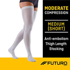 Futuro Anti Embolism Stockings Thigh Length Closed Toe Medium Height White Moderate Compression 18 Mm H