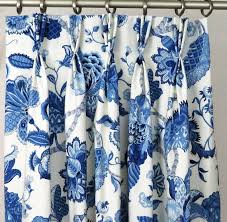 Fl Blue Pinch Pleat Curtains Panels