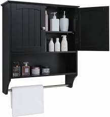 Iwell Black Bathroom Wall Cabinet With