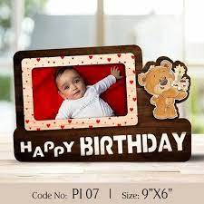 wooden brown happy birthday frame for