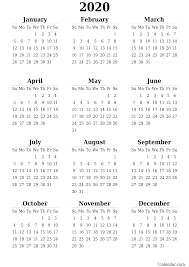 2020 free printable calendars and