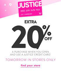Download to access fillable document. Justice You Ll This Tomorrow In Stores Get An Extra 20 Off When You Open Use A Justice Credit Card Milled