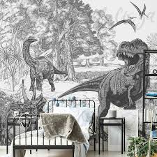 Vintage Dinosaur Wall Mural Grey Dino