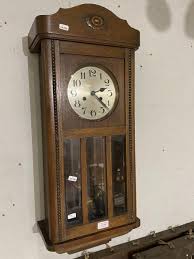 German Oak Wall Clock With Pendulum And