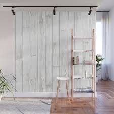 wooden planks white wall mural by