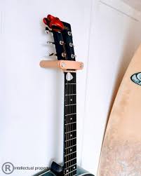 Oak Leather Guitar Holder Wall Mount
