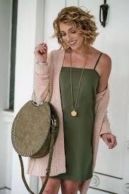 Light Pink Olive Green For Fall Green Dress Casual Pink