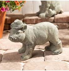 Cement Standing Pig Garden Statue