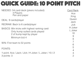 The person with the highest ranking card at the end of a trick, wins that trick and collects the points. How To Play Pitch Gather Together Games