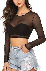 Shop crop top shirts at plt. Buy Avidlove Women Mesh Crop Top Long Sleeve See Through Shirt Sheer Blouse S 4xl Online In Turkey B07zhxm8c6