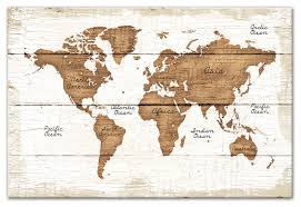 Distressed Wood World Map Canvas Wall