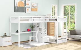 twin loft bed and twin bunk with desk