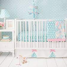 3 Piece Crib Bedding Set Aqua And Pink