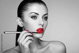 red lips and nails manicure stock photo