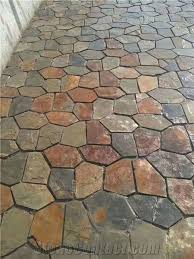 Crazy paving is a perfect example of the flexibility and creativity that a natural product affords, the split, random shapes paired with natural colour variation and toning elevate this product beyond that of a standard paver. Rusty Slate Irregular Crazy Paving Walkway Road From China Stonecontact Com