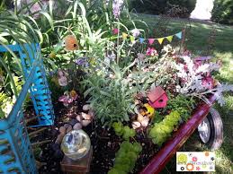 fairy garden in little red wagon with