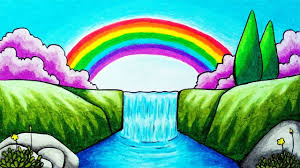 Showing how to draw a misty waterfall landscape. Rainbow Easy Simple Waterfall Drawing Novocom Top