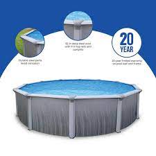 Blue Wave Martinique 27 Ft Round 52 In Deep 7 In Top Rail Metal Wall Swimming Pool Package