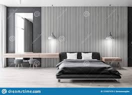 Light Wooden Bedroom Black Bed Stock Illustration