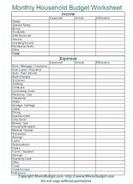Monthly Household Budget Worksheet Printable Free Personal