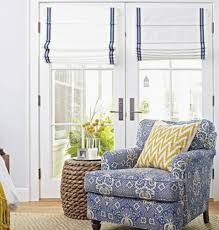 Roman shades in a natural fabric will add coziness to a serene bedroom. Roman Shades For French Doors Custom Roman Shade Navy Blue Stripe Colo Jll Home
