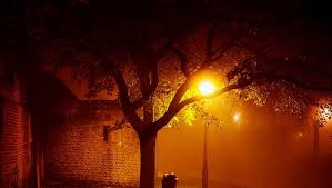 Street Lamp By A Brick Wall At Night