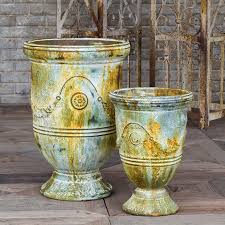 French Country Metal Urn Planter Set Of