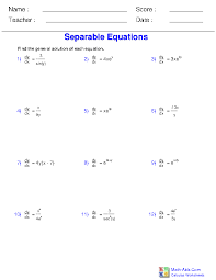 diffeial equations worksheets