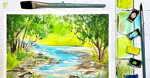 Summer Water Color Landscape Painting