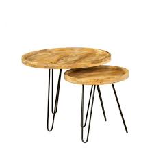Purna Round Wooden Nested Tray Coffee Table