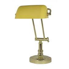 Banker Lamp Brass With Yellow Glass