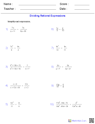 Rational Expressions Worksheets
