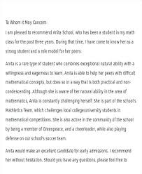 Letter Recommendation Template College Admission