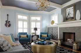 turquoise living room with blue walls