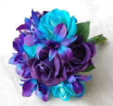 Natural Touch Purple Aruba Roses Mokara Blue Orchids Bouquet