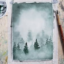 Paint Snowy Watercolor Pine Trees