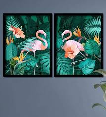 Wildlife Art Prints Green Canvas Framed Wildlife Art Print Set Of 2 Pepperfry