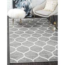 unique loom rounded trellis frieze area rug 5 x 8 light gray